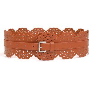 Women's Wide Dresses Chunky Thick Leather Waist Prong Buckle Belts Silver Brown